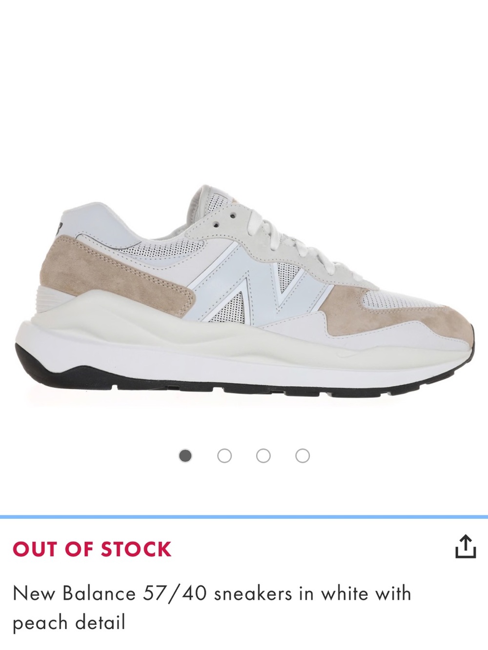 New Balance 57/40 sneakers in white with peach detail